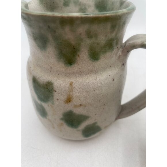 Handcrafted Vintage Studio Pottery Pitcher Scalloped Bowl Set Green Ivy Pattern - Picture 11 of 11